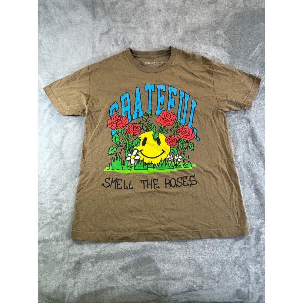 Grateful Shirt Men's Large tan Smell the Roses Graphic Tshirt